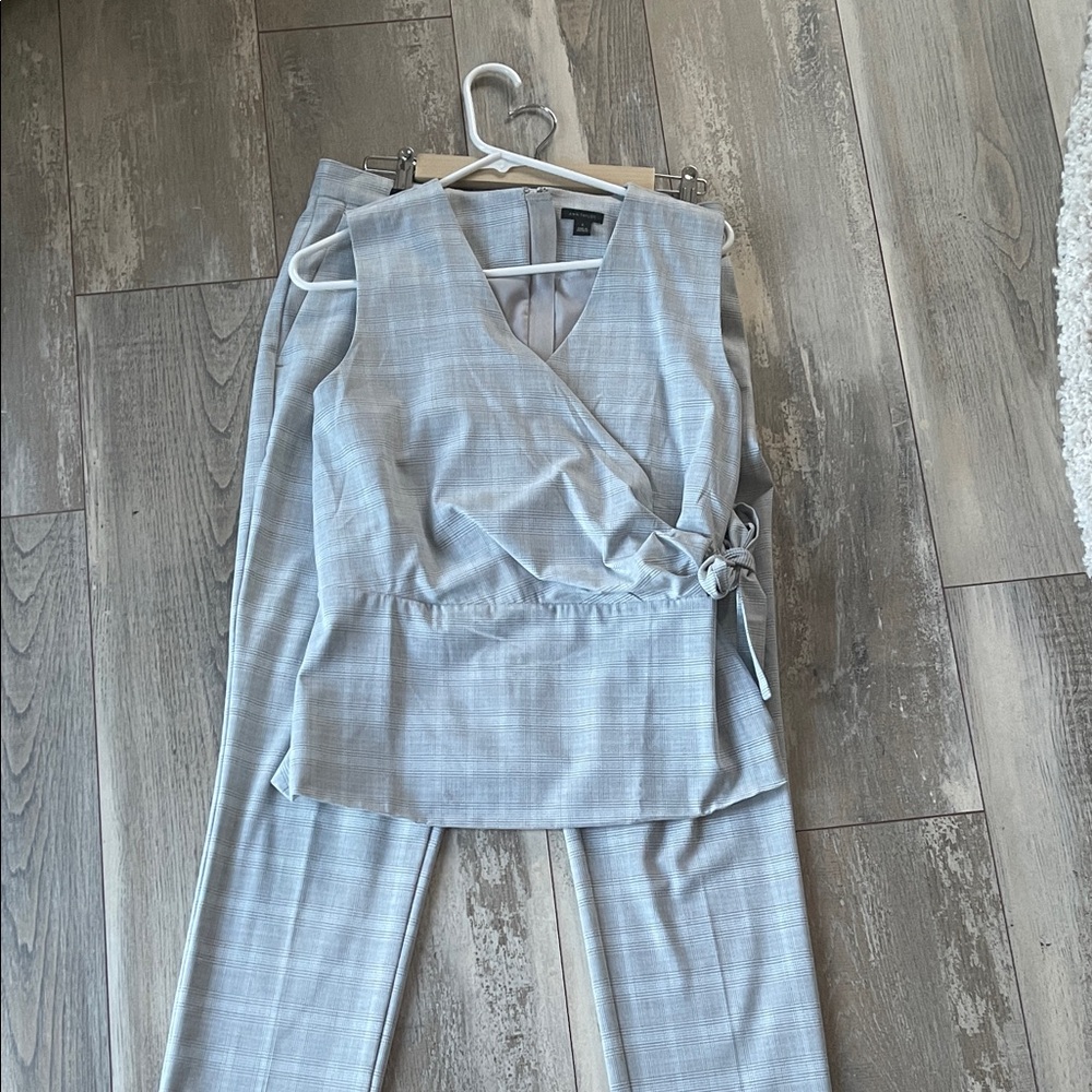 Ann Taylor Asymmetrical Plaid Suit - Light Gray/Blue